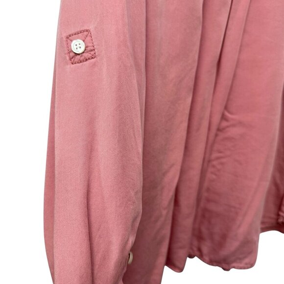 Talbots Womens Top Plus Size 3X Petite Pink Distressed Button Up Shirt Lyocell - Picture 8 of 10